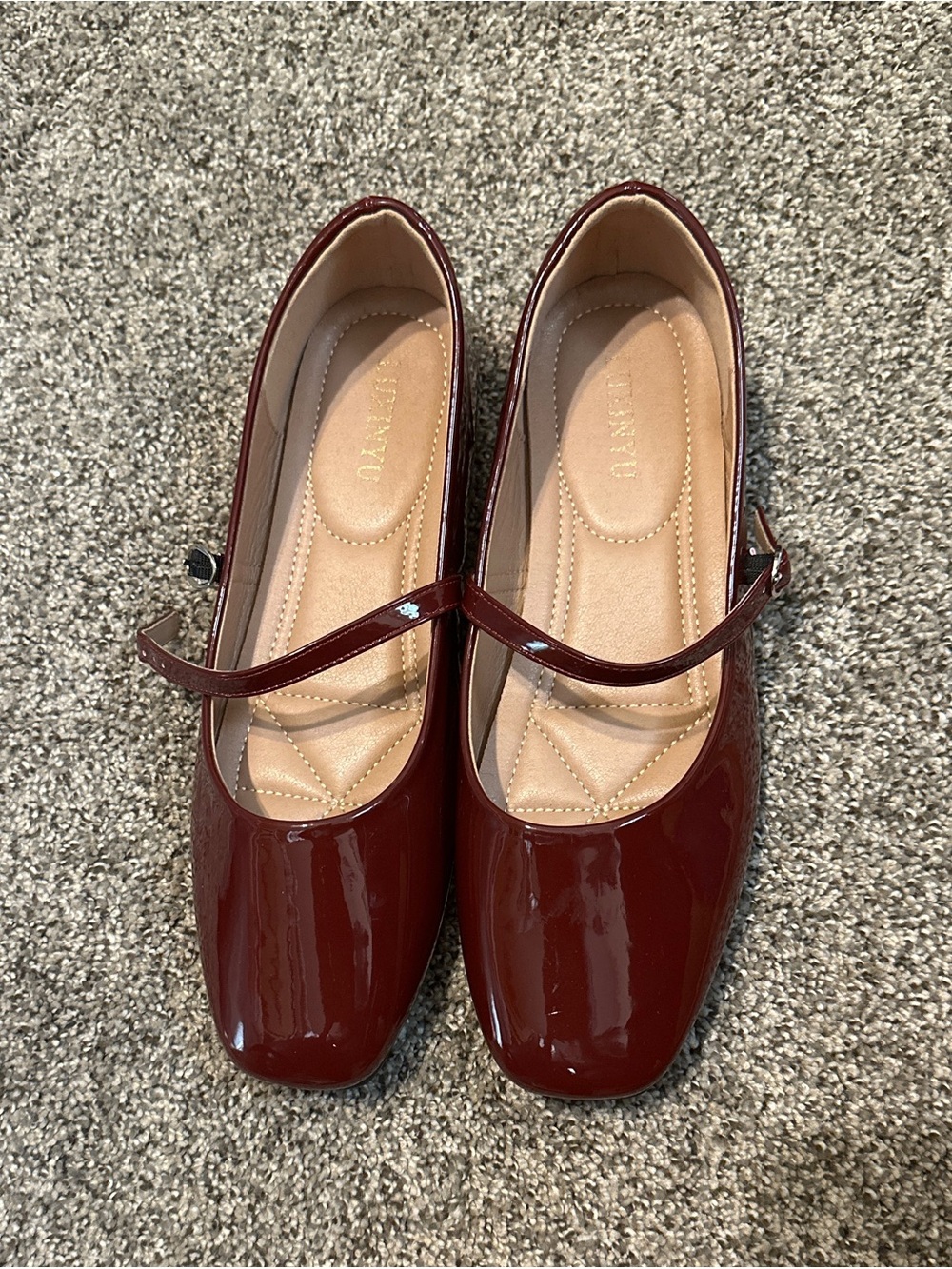 LUXINYU Patent Leather Square Toe Mary Jane Flats Burgundy
